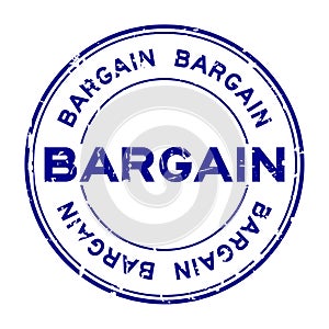 Grunge blue bargain word round rubber stamp on white background
