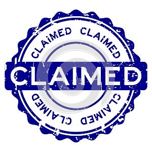 Grunge blue claimed word round rubber stamp on white background