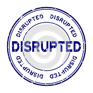 Grunge blue disrupted word round rubber stamp on white background