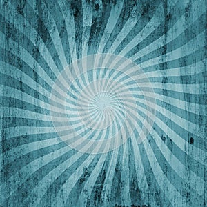 Grunge blue vintage sunburst swirl, twirl background texture