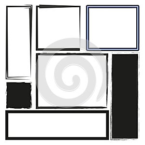 Grunge border set. Frame rectangle shapes. Abstract brush Vector. Design element collection.
