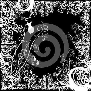 Grunge border with stylized floral elements