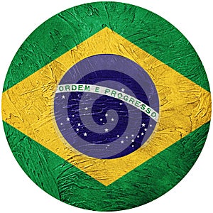 Grunge Brasil flag. Brazilian button flag Isolated on white back