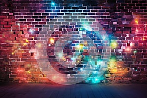 Grunge brick wall background with colorful lights