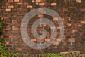 grunge brick wall, panoramic view of an old brickwork