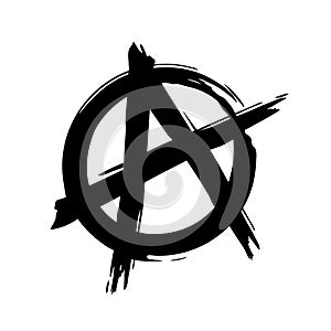 Grunge brush painted anarchy sign isolated on a white background. Anarchy icon. Vector illustration photo