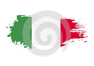 Grunge brush stroke with italy national flag. Watercolor painting flag. Symbol, poster, banner. Vector Isolated on white