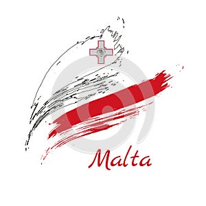 Grunge brush stroke with MALTA national flag. Watercolor painting flag,poster, banner of the national flag. Style watercolor draw