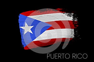 Grunge brush stroke with Puerto Rico national flag. Watercolor painting flag of Puerto Rico. Symbol, poster, banner of the