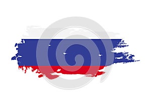 Grunge brush stroke with Russia national flag. Watercolor painting flag. Symbol, poster, banner. Vector Isolated on white