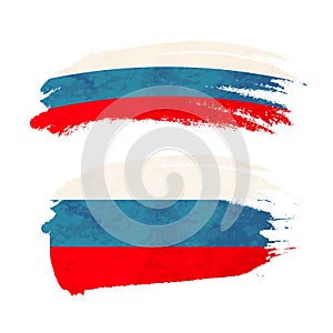 Grunge brush stroke with Russia national flag on white