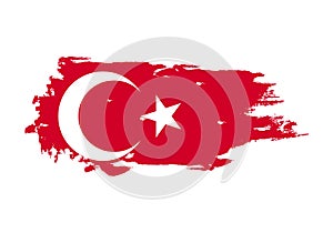 Grunge brush stroke with turkey national flag. Watercolor painting flag. Symbol, poster, banner. Vector Isolated on white