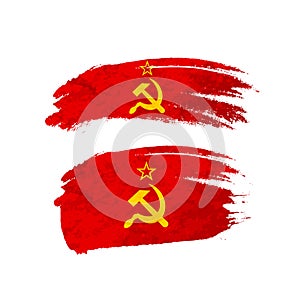 Grunge brush stroke with USSR national flag on white