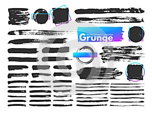 Grunge brush strokes. Watercolor paintbrush stroke line. Dirty square frames, messy brushes and decoration rectangular