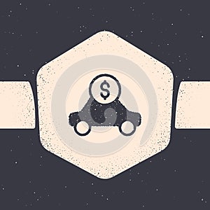 Grunge Car rental icon isolated on grey background. Rent a car sign. Key with car. Concept for automobile repair service