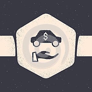 Grunge Car rental icon isolated on grey background. Rent a car sign. Key with car. Concept for automobile repair service