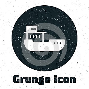 Grunge Cargo ship icon isolated on white background. Monochrome vintage drawing. Vector