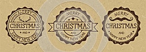 Grunge Christmas stamps on old paper background. Wild west style.