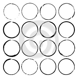 Grunge circle brush ink frames set. Vector set