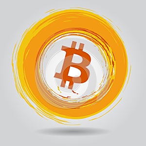 Grunge circle brush strokes bitcoin cryptocurrency icon