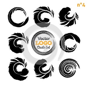Grunge circle brush strokes set. Hand made artistic collection, template for logo, business, icon design. Vector