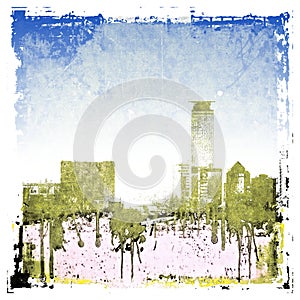 Grunge city skyline background.