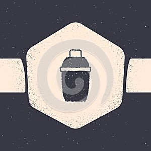 Grunge Cocktail shaker icon isolated on grey background. Monochrome vintage drawing. Vector