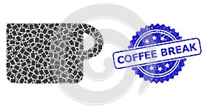 Grunge Coffee Break Watermark and Recursion Cup Icon Mosaic