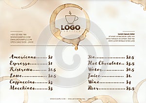 Grunge coffee restaurant menu template