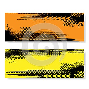 Grunge color tire track banners set