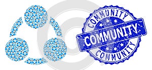 Grunge Community Round Seal Stamp and Fractal Cooperation Icon Composition