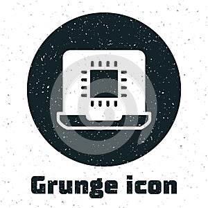 Grunge Computer processor with microcircuits CPU icon isolated on white background. Chip or cpu with circuit board