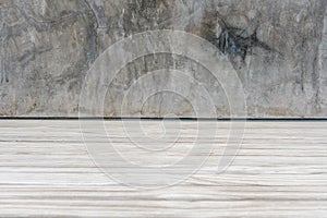 Grunge concrete wall and wood plank floor background perspective