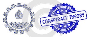 Grunge Conspiracy Theory Seal and Fractal Water Service Icon Collage