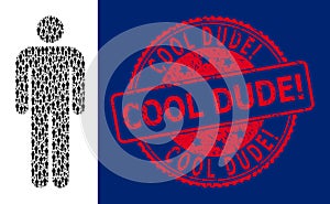 Grunge Cool Dude! Round Seal Stamp and Recursion Person Icon Mosaic