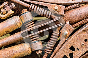 grunge corroded industrial gear wheels. machinery components closeup.