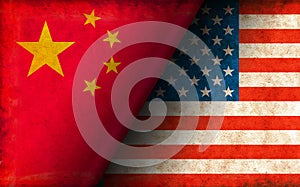 Grunge country flag illustration / China vs USA Political or economic conflict