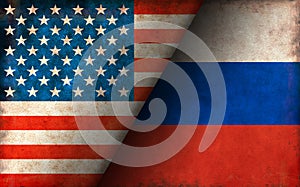 Grunge country flag illustration / USA vs Russia Political or economic conflict