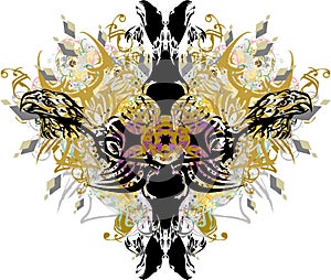 Grunge cross with eagle elements and golden splashes