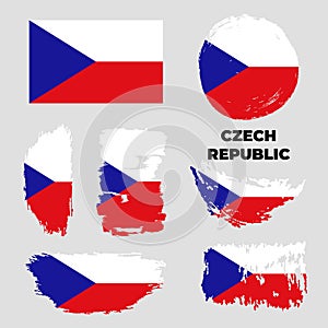 Grunge Czech Republic flags set. Vector stock illustration