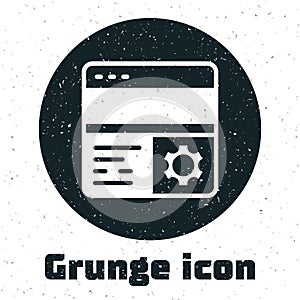 Grunge Debugging icon isolated on white background. Debugging tool. Magnifying glass on bug programming. Testing and photo