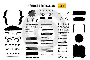 Grunge decoration set for quote creation, rough ornament collection, borders, frames dividers
