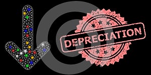 Grunge Depreciation Stamp and Network Down Arrow with Glitter Dots