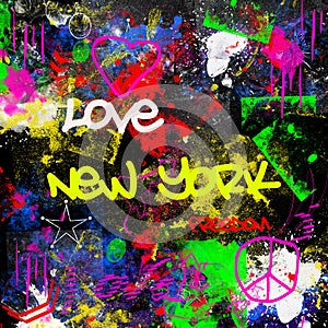 Grunge design new york city graffiti style multicolor paitn brush effect urban street artist background