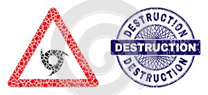 Grunge Destruction Badge and Geometric Tornado Warning Mosaic