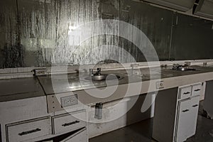 Grunge dirty barber shop school with condensation