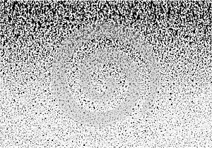 Grunge distressed hand made texture of paint spray with drops, dribble, sprinkle. Halftone from black to light grey. Vector edita photo