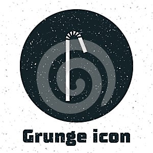Grunge Drinking plastic straw icon isolated on white background. Monochrome vintage drawing. Vector Illustration