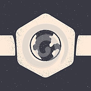 Grunge Earth globe icon isolated on grey background. World or Earth sign. Global internet symbol. Geometric shapes