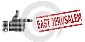 Grunge East Jerusalem Stamp and Halftone Dotted Hand Pointer Right